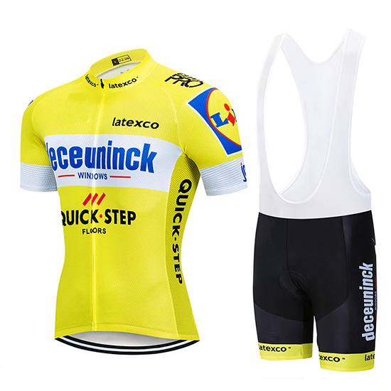 2019 Maillot Deceuninck Quick Step Tirantes Mangas Cortas Amarillo Blanco